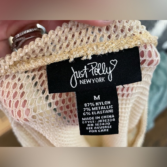 Woven Mesh Net Beige Women’s Top By “Just Polly New York” Size M - Picture 9 of 10
